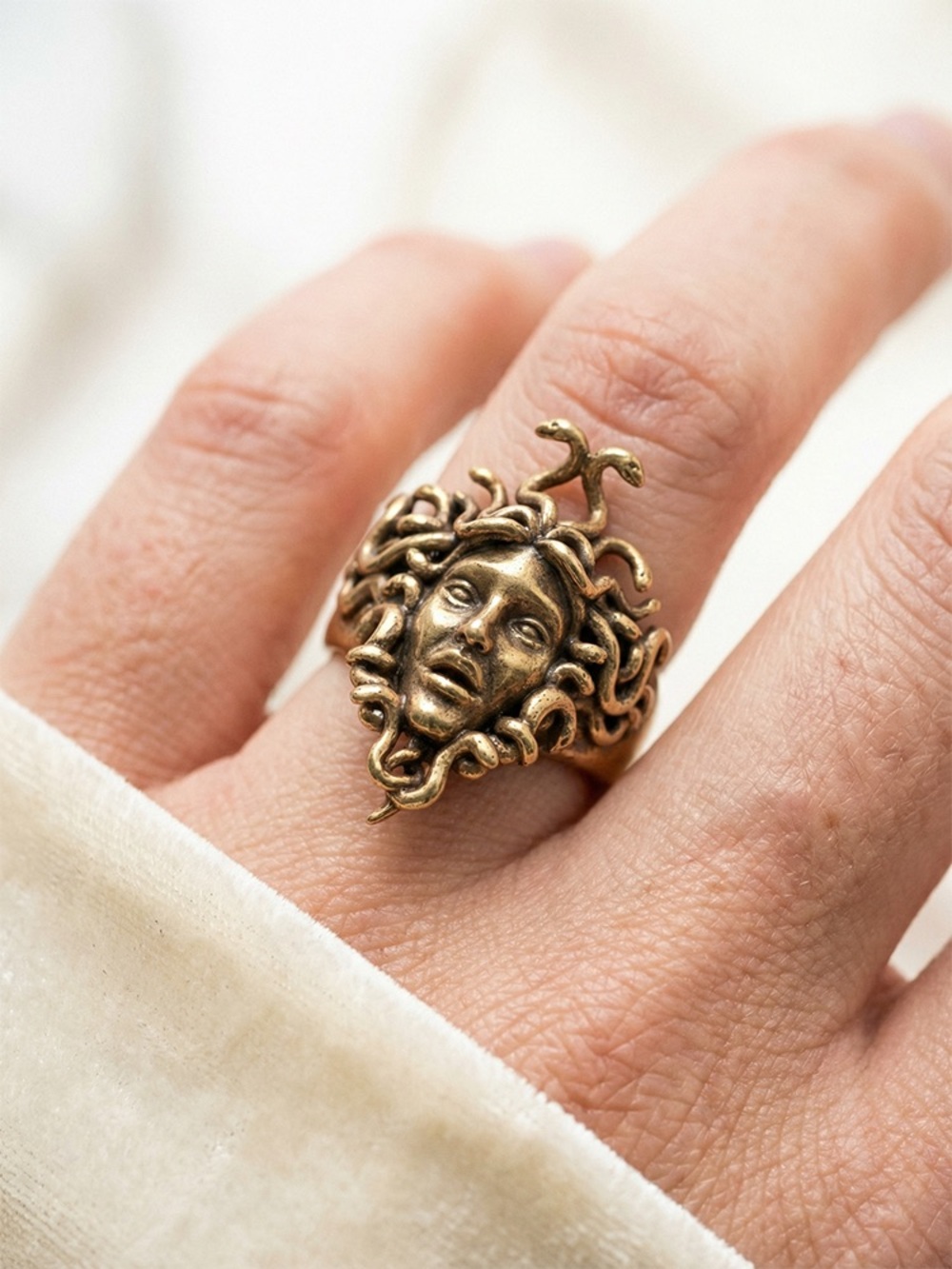 Gold Medusa Head Statement Ring - Women Jewelry